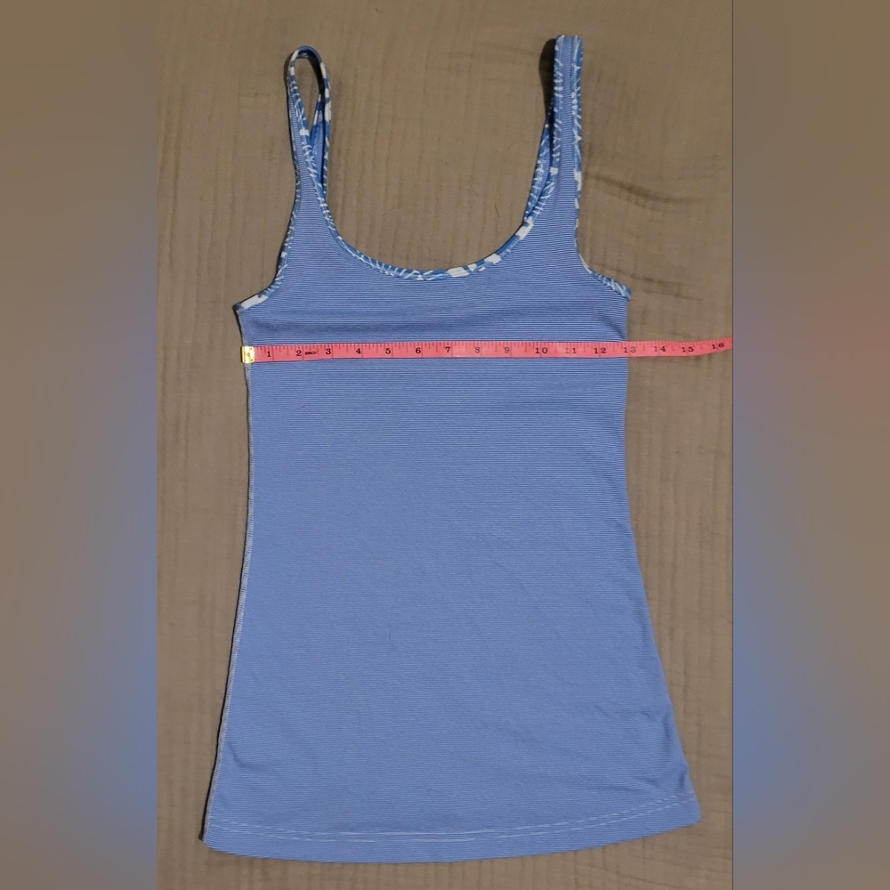 Lululemon Beachy Floral Blue Wee Stripe Long Stretch Daily Tank - Picture 3 of 5
